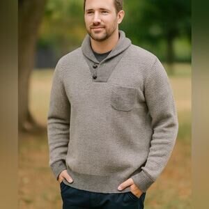 J. Crew NEW Men's Lambswool Shawl Collar Sweater Light Gray / Cream Size Large